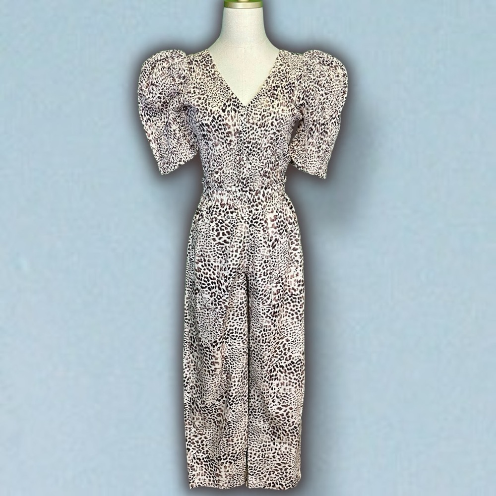 Nwt Sea New York âCallaâ Cheetah 100% Cotton Smocked Jumpsuit In âDayâ Size 00